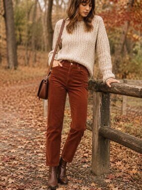 Levi's Wedgie Straight Corduroy Jeans 28 Rust Brown Ankle Crop High Rise